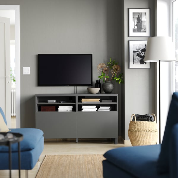 BESTÅ TV unit with doors, dark gray/Lappviken/Stubbarp dark gray, 120x42x74 cm