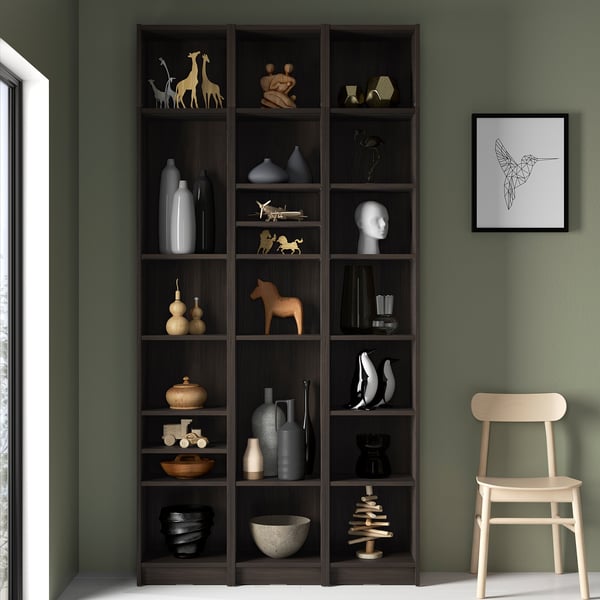 BILLY Bookcase comb w extension units, dark brown oak effect, 120x28x237 cm