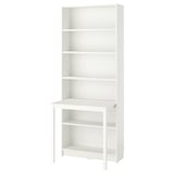 BILLY Bookcase with desk, white, 80x202 cm