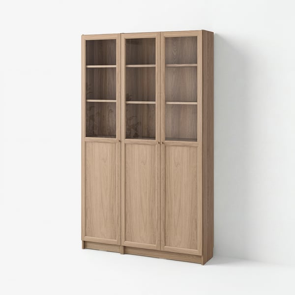 BILLY / OXBERG Bookcase comb w panel/glass doors