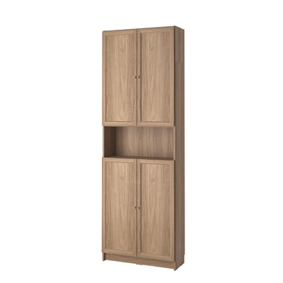 BILLY / OXBERG Bookcase w doors/ext unit, oak effect, 80x30x237 cm