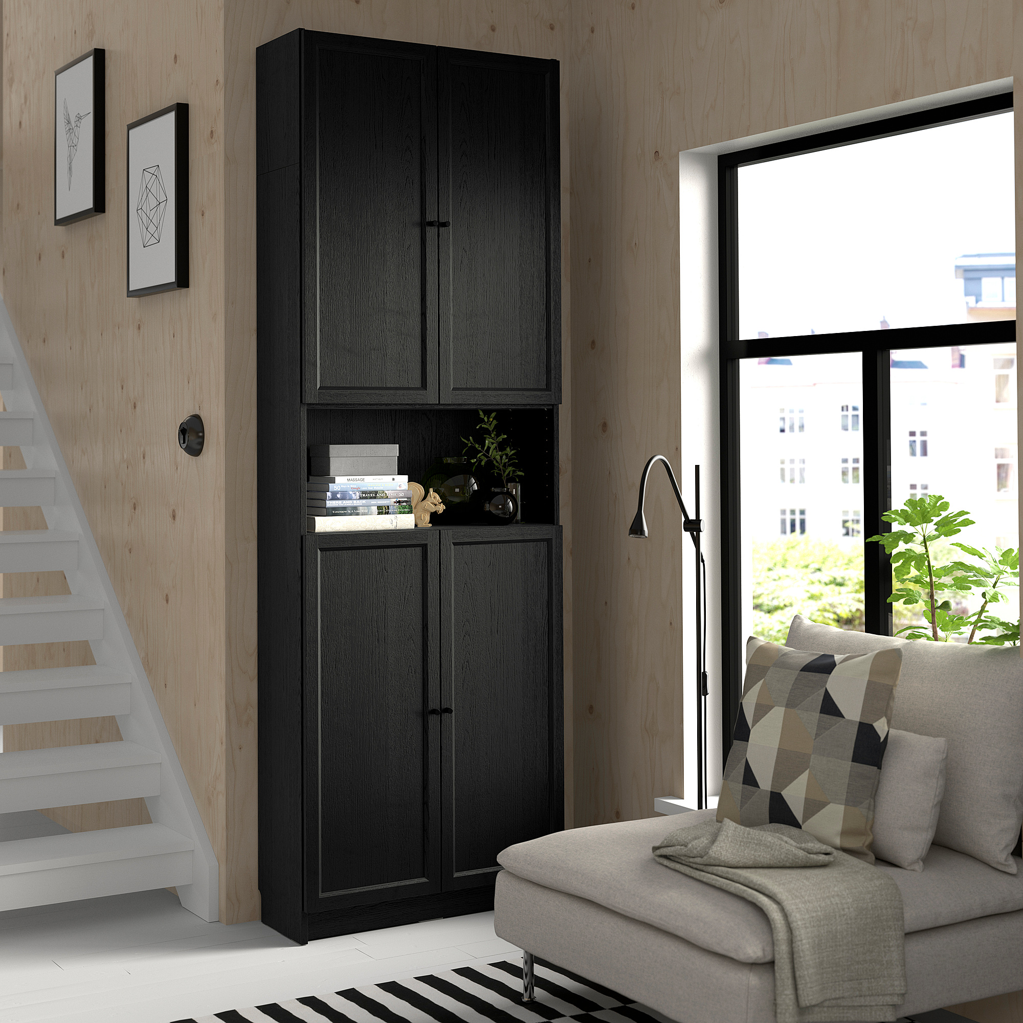 BILLY / OXBERG Bookcase w doors/ext unit