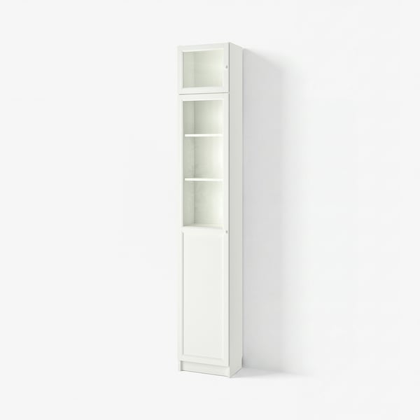 BILLY / OXBERG Bookcase w hght ext ut/pnl/glss drs