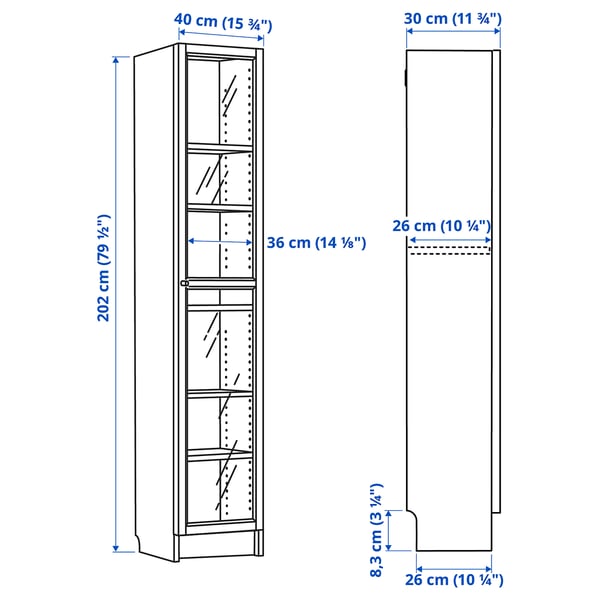 BILLY / OXBERG Bookcase with glass-door, white/glass, 40x30x202 cm
