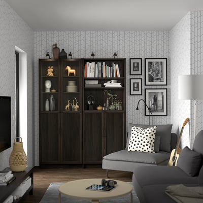 BILLY / OXBERG Bookcase with panel/glass doors