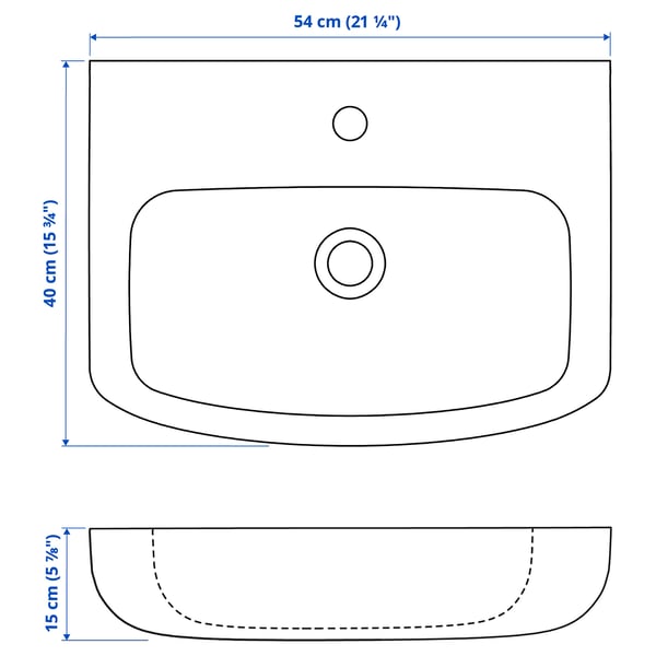 BJÖRKÅN Sink with water trap, white, 54x40 cm