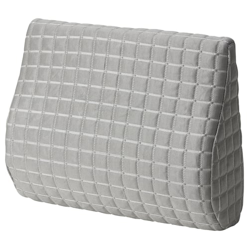 BORTBERG grey lumbar cushion with grid pattern, triangular shape, memory foam, cooler gel layer for back support on chairs.