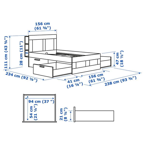 BRIMNES Bed frame with storage & headboard, white/Luröy, 150x200 cm
