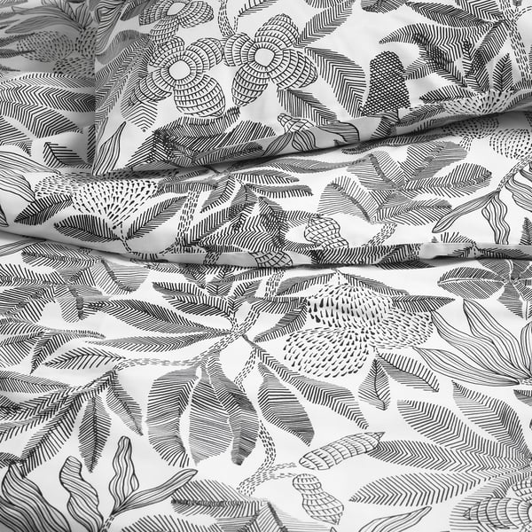 BROKDRACENA Comforter cover and pillowcase, white/black, 150x200/50x80 cm