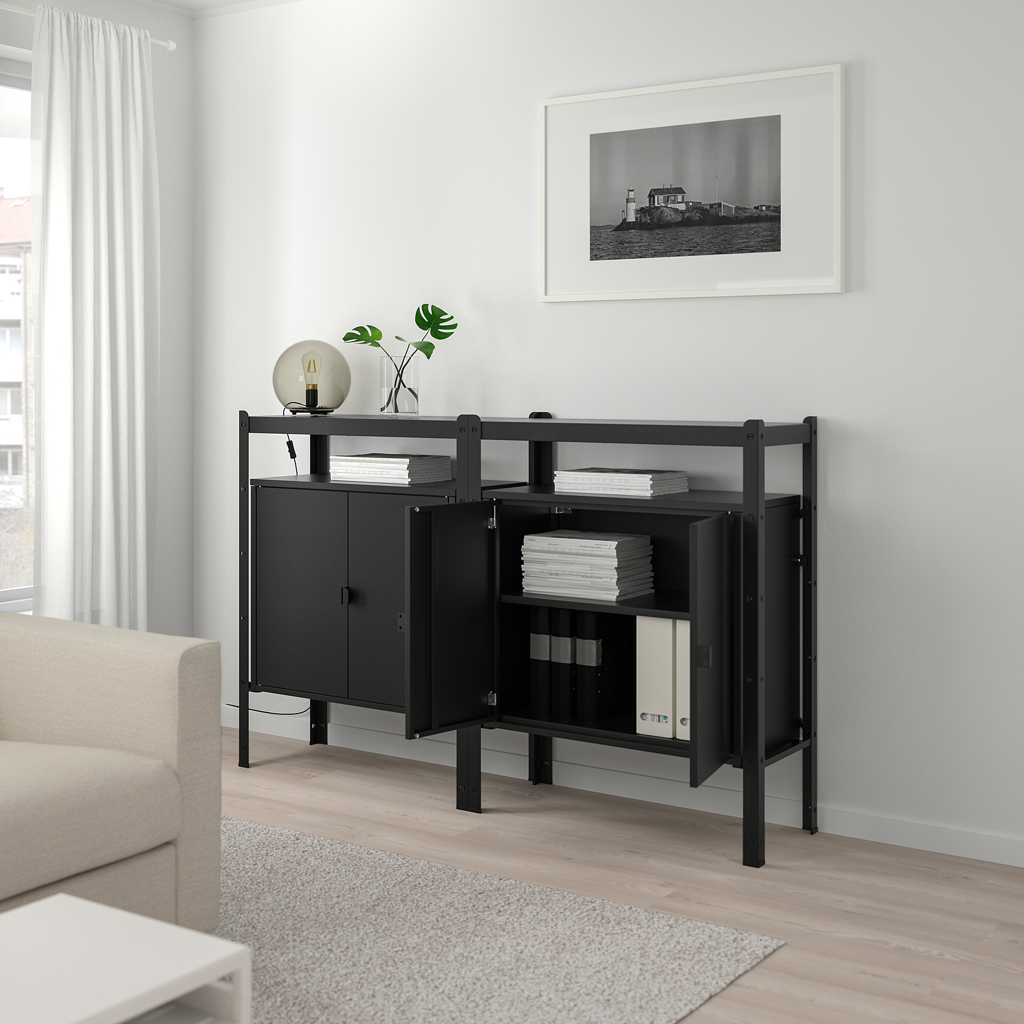 BROR Shelving unit with cabinet, black, 170x40x110 cm