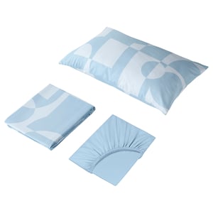 BRUKSVARA light blue bed set with geometric pattern, made from recycled polyester.