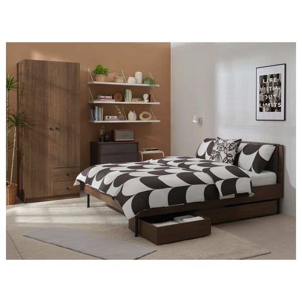 BRUKSVARA Bedroom furniture, set of 3, brown/dark gray, 150x200 cm
