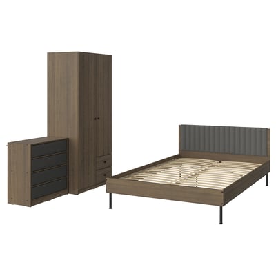 BRUKSVARA Bedroom furniture, set of 3, brown/dark gray, 150x200 cm