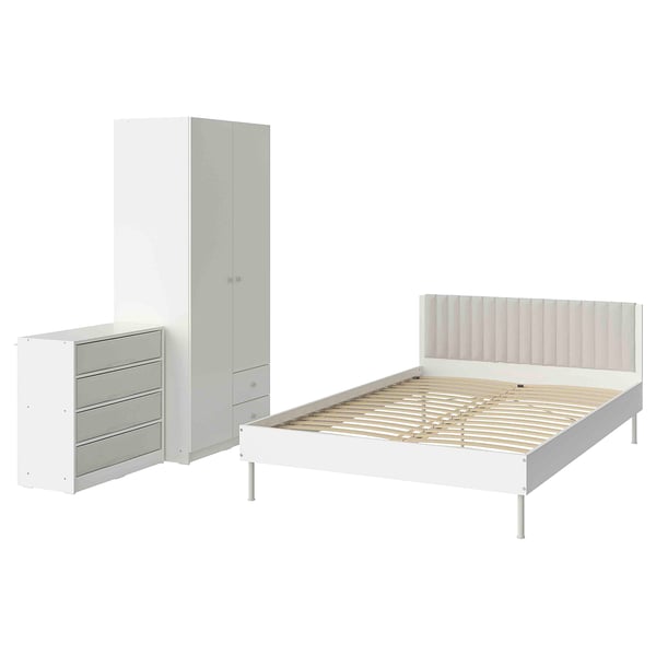 BRUKSVARA Bedroom furniture, set of 3, white/light gray, 150x200 cm