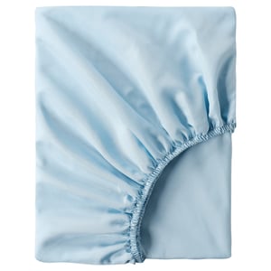 BRUKSVARA blue fitted sheet, soft microfiber, recycled material, square shape with elastic edges.
