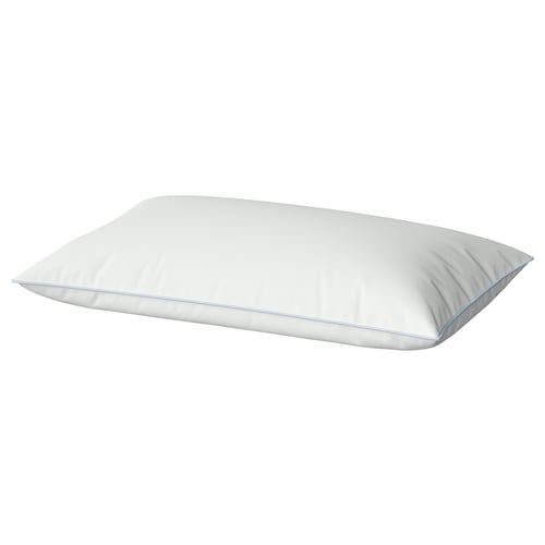 A white BRUKSVARA pillow with soft microfiber, rectangular shape, and smooth design.