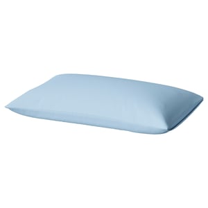 Rectangular blue pillowcase, smooth soft fabric.