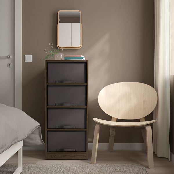 BRUKSVARA Storage unit with 4 boxes, brown/dark gray, 40x104 cm