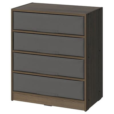 BRUKSVARA Storage unit with 4 boxes, brown/dark gray, 70x80 cm