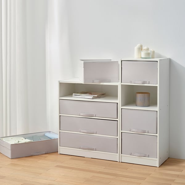 BRUKSVARA Storage unit with 4 boxes, white/light gray, 70x80 cm