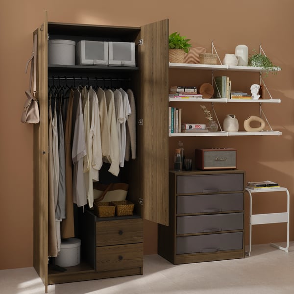 BRUKSVARA Wardrobe with 2 doors and 2 drawers, brown, 79x57x201 cm