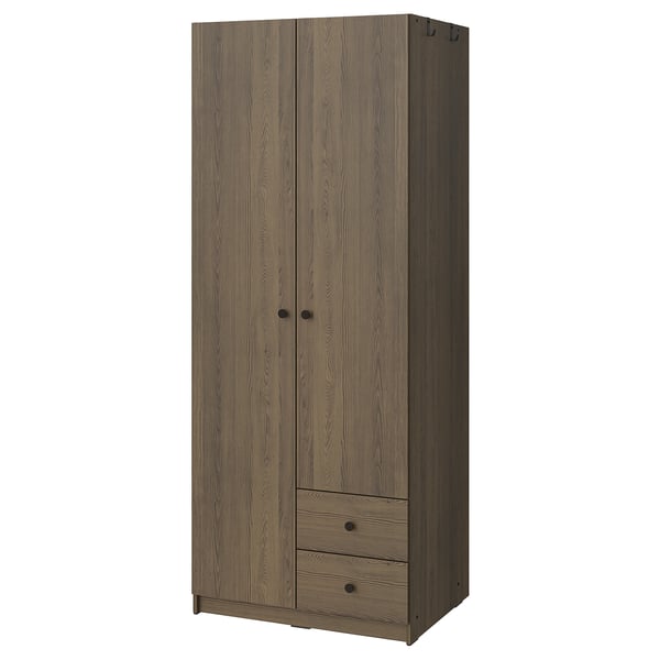 BRUKSVARA Wardrobe with 2 doors and 2 drawers, brown, 79x57x201 cm