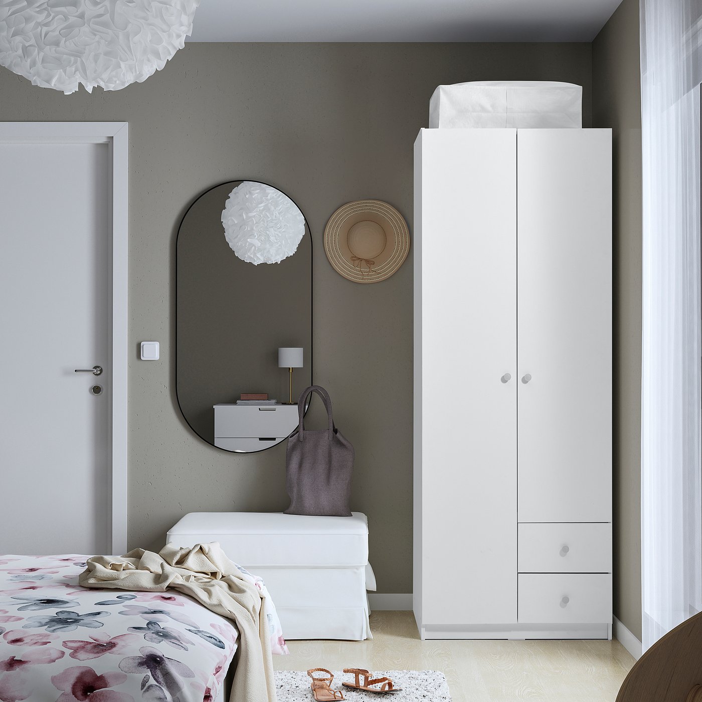BRUKSVARA wardrobe with doors and drawers, white, 79x57x201 cm