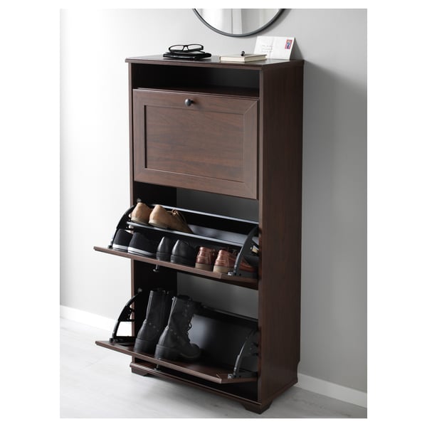 BRUSALI Shoe cabinet with 3 compartments, brown, 61x30x130 cm