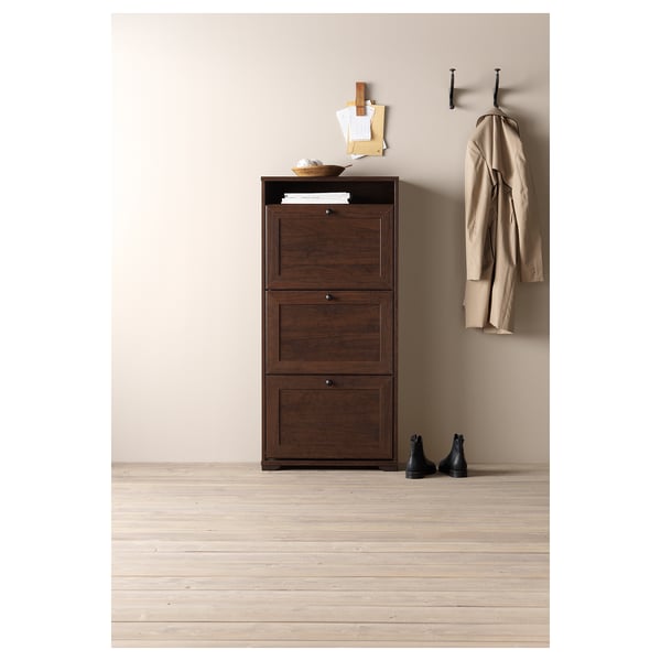 BRUSALI Shoe cabinet with 3 compartments, brown, 61x30x130 cm