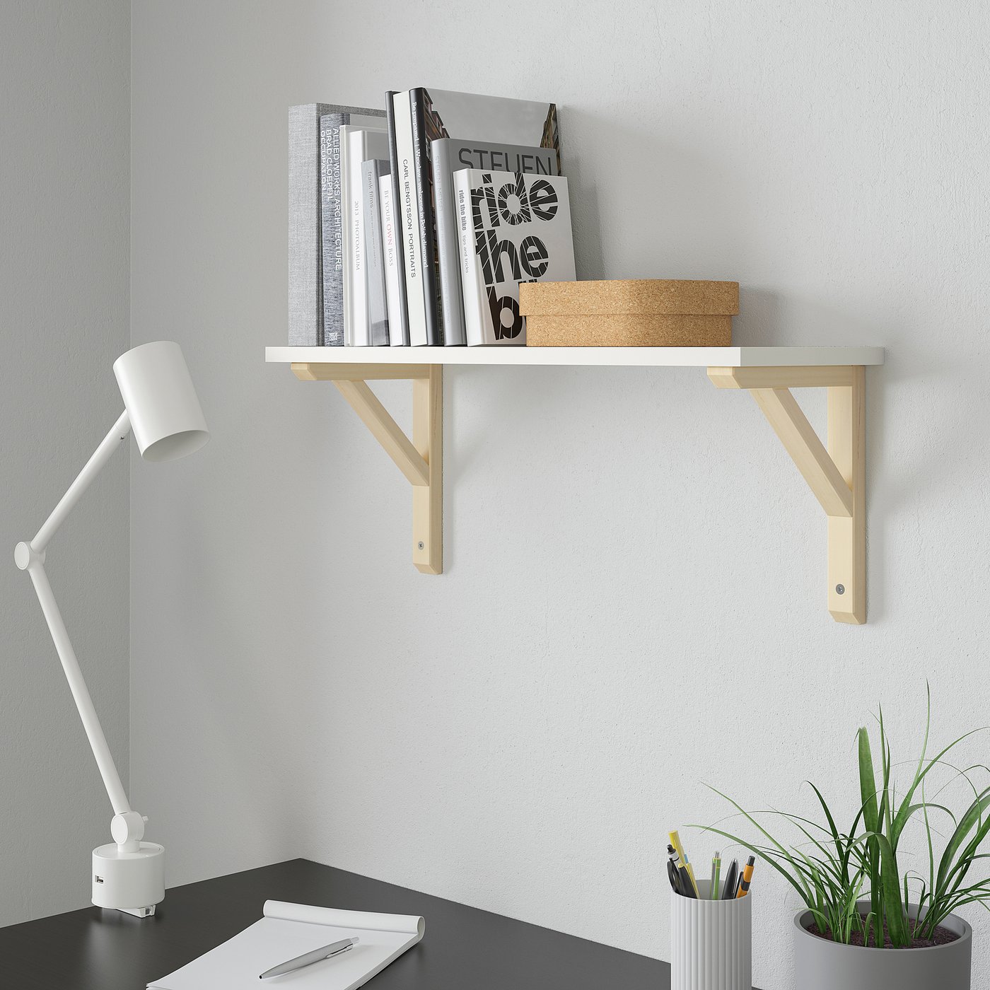 BURHULT / SANDSHULT wall shelf, white/aspen, 59x20 cm (231/4x77/8") IKEA
