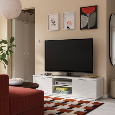BYÅS TV unit, high gloss white, 160x42x45 cm