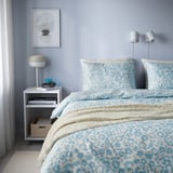 CYMBALBLOMMA Comforter cover and pillowcase, white/blue, 150x200/50x80 cm