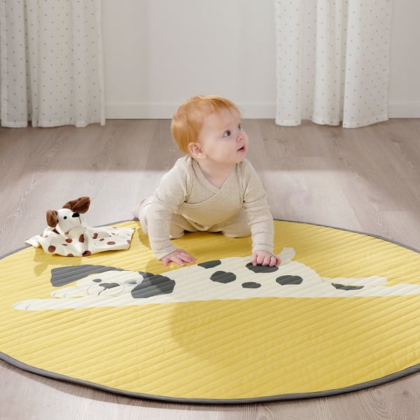 DRÖMSLOTT Snuggle blanket with soft toy, puppy-shaped white/brown, 30x30 cm