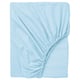 Light blue DVALA fitted sheet, made of 100% cotton with elastic edges, folded neatly.