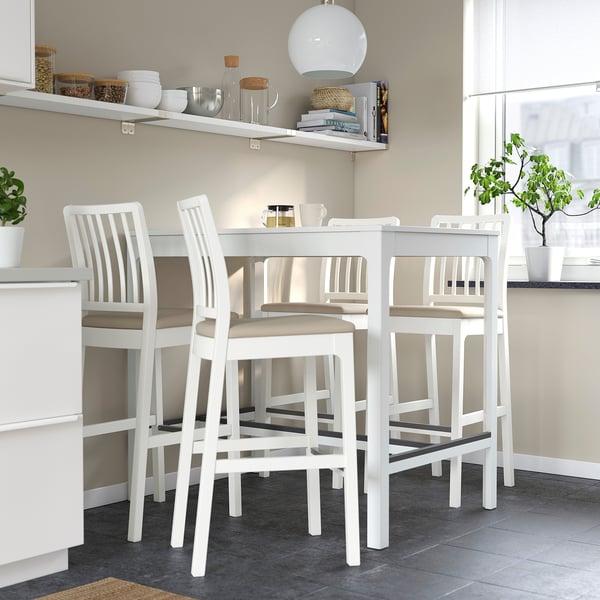 EKEDALEN bar stool with backrest, white/Hakebo beige, 75 cm (291/2") IKEA