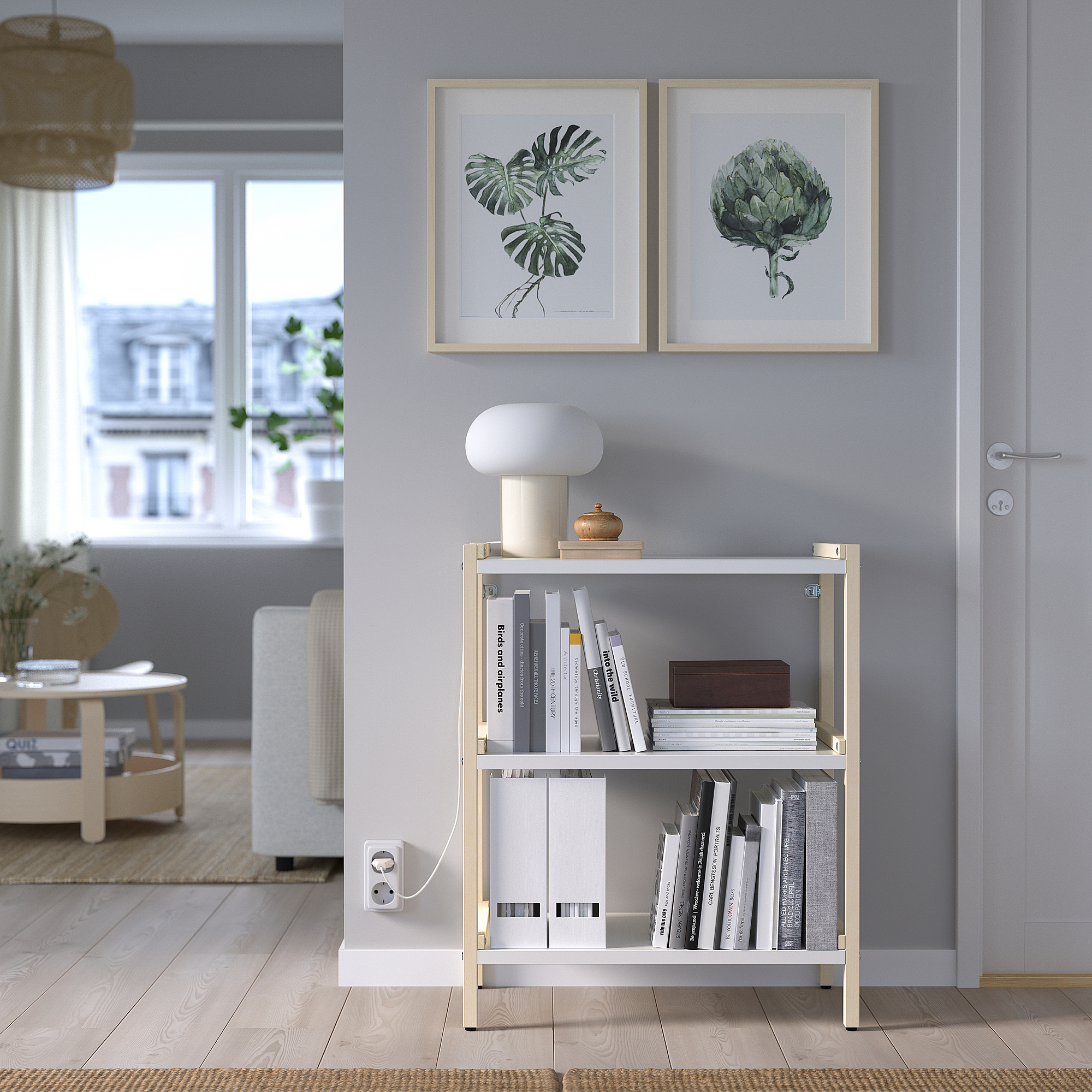 EKENABBEN Open shelf unit, aspen/white, 70x34x86 cm