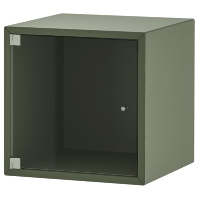 EKET Wall cabinet with glass door, gray-green, 35x35x35 cm