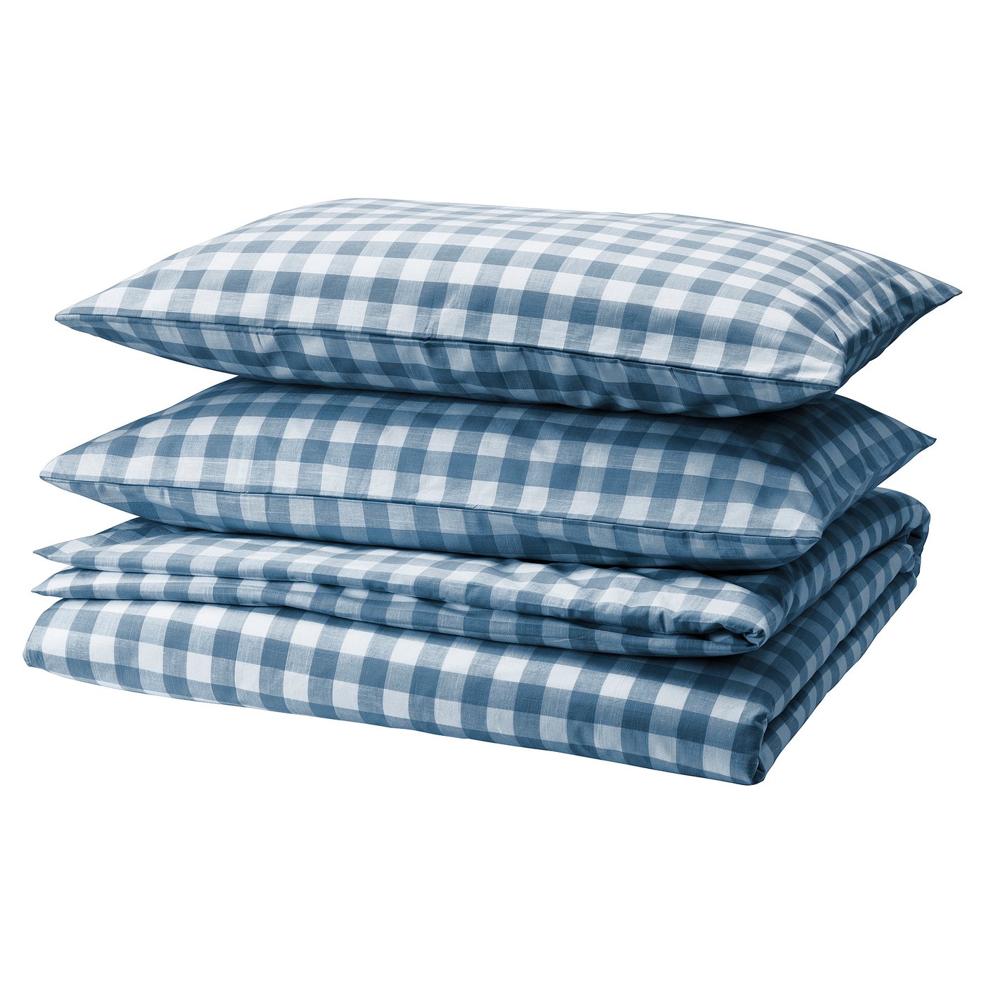 Blue & white chequered bedding set, 3 pieces, organic cotton, gots-certified.