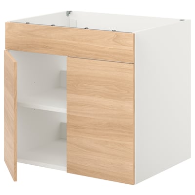 ENHET Base cabinet for cooktop w door, white/oak effect, 80x62x75 cm