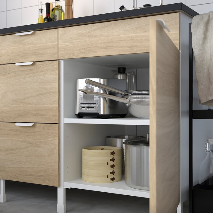 ENHET base for cooktop w door, white/oak effect, 60x62x75 cm