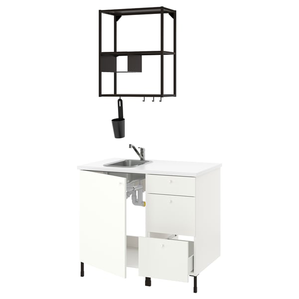 ENHET Kitchen, anthracite/white, 103x63.5x222 cm