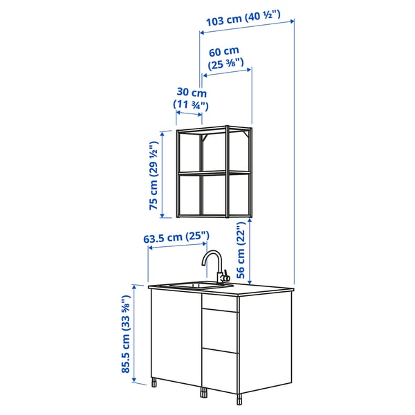 ENHET Kitchen, anthracite/white, 103x63.5x216.5 cm
