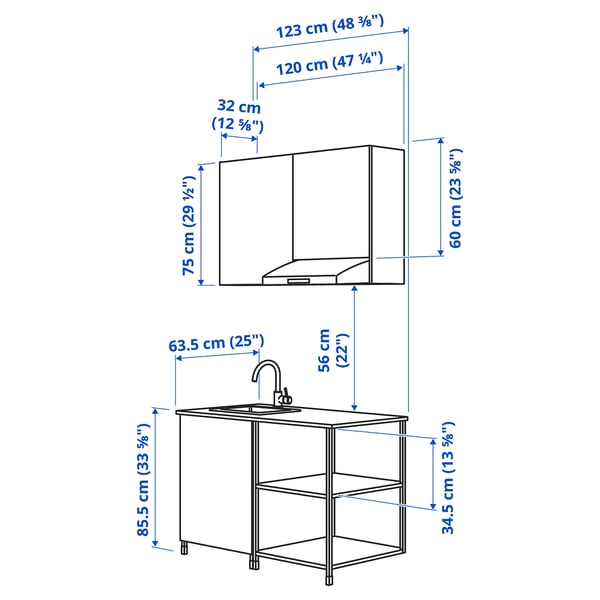 ENHET Kitchen, white, 123x63.5x216.5 cm