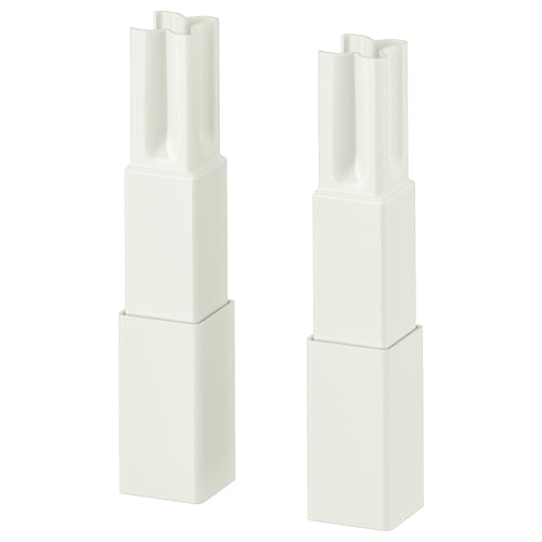 Two white ENHET legs for kitchen base frames, featuring a sleek, modern design with adjustable height for stability and easy cleaning.