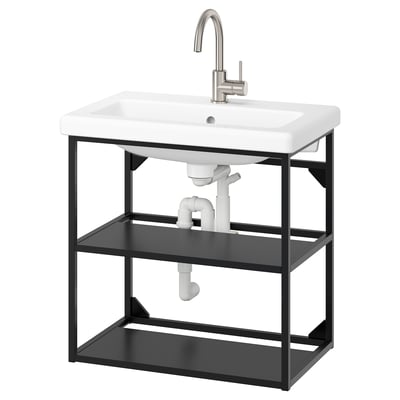 ENHET / TVÄLLEN Open sink cabinet with 2 shelves, anthracite, 64x43x65 cm