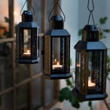 ENRUM Lantern f/tealight, indoor/outdoor, black, 22 cm