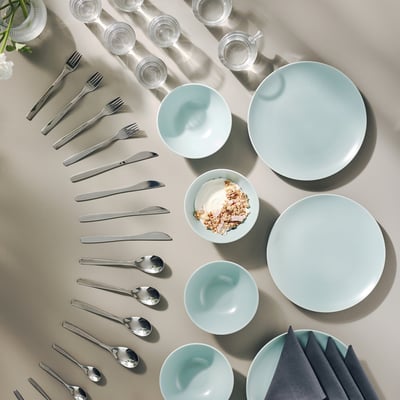FÄRGKLAR 10-piece service, matte light turquoise