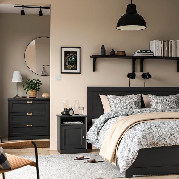 FÅGELFJÄLLET Nightstand, black oak effect, 42x41x56 cm