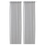 FJÄDERMOTT Curtains, 1 pair, white/gray/with heading tape, 145x250 cm