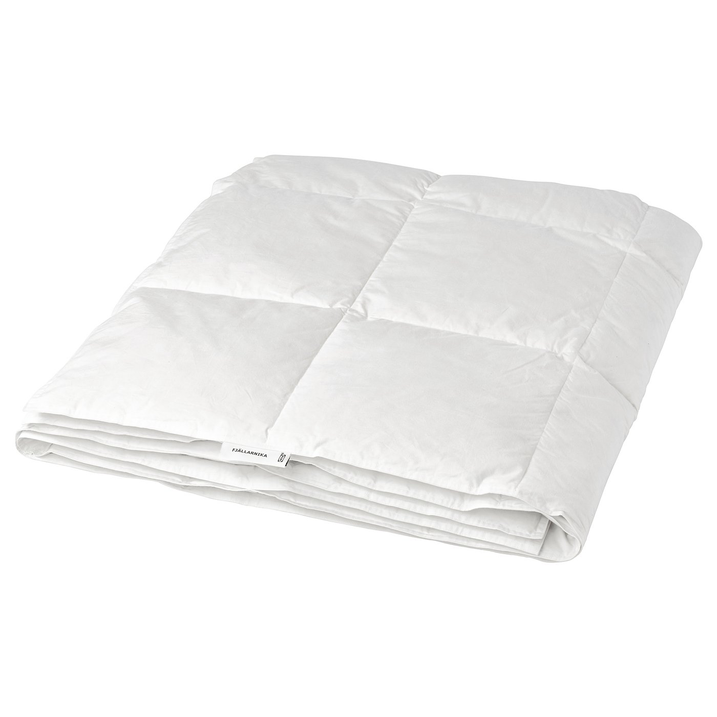 White FJÄLLARNIKA duvet, crisp, rectangular, box-stitched pattern, cotton and down/feather.